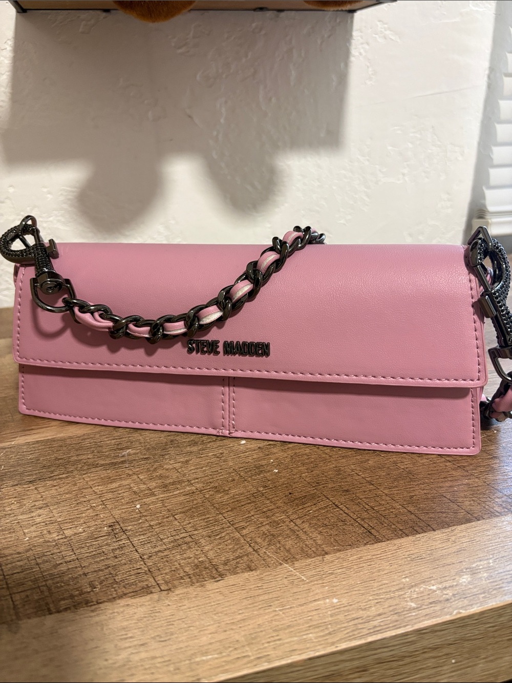 Steve Madden Pink Chain-Accent Crossbody Bag
